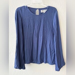 Cloth & Stone for Anthropologie Wedgewood Crew Blouse Bell Sleeves Blue Small